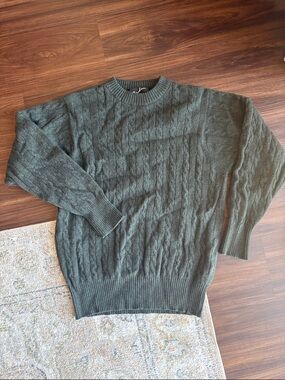 Barbour Olive Green Cable-Knit Crewneck Sweater